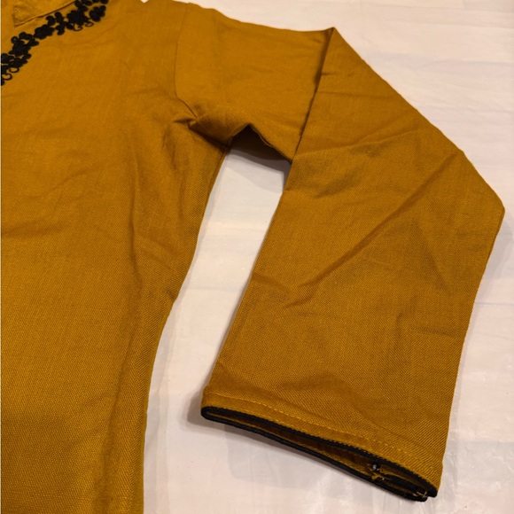 Mustard Long Sleeve Dress with Black Embroidery - Picture 5 of 7